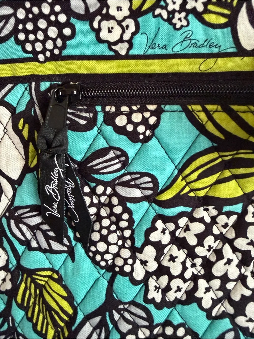 Vera Bradley Island Blooms Laptop Travel Quilted Tote with Lime Accents NWT
